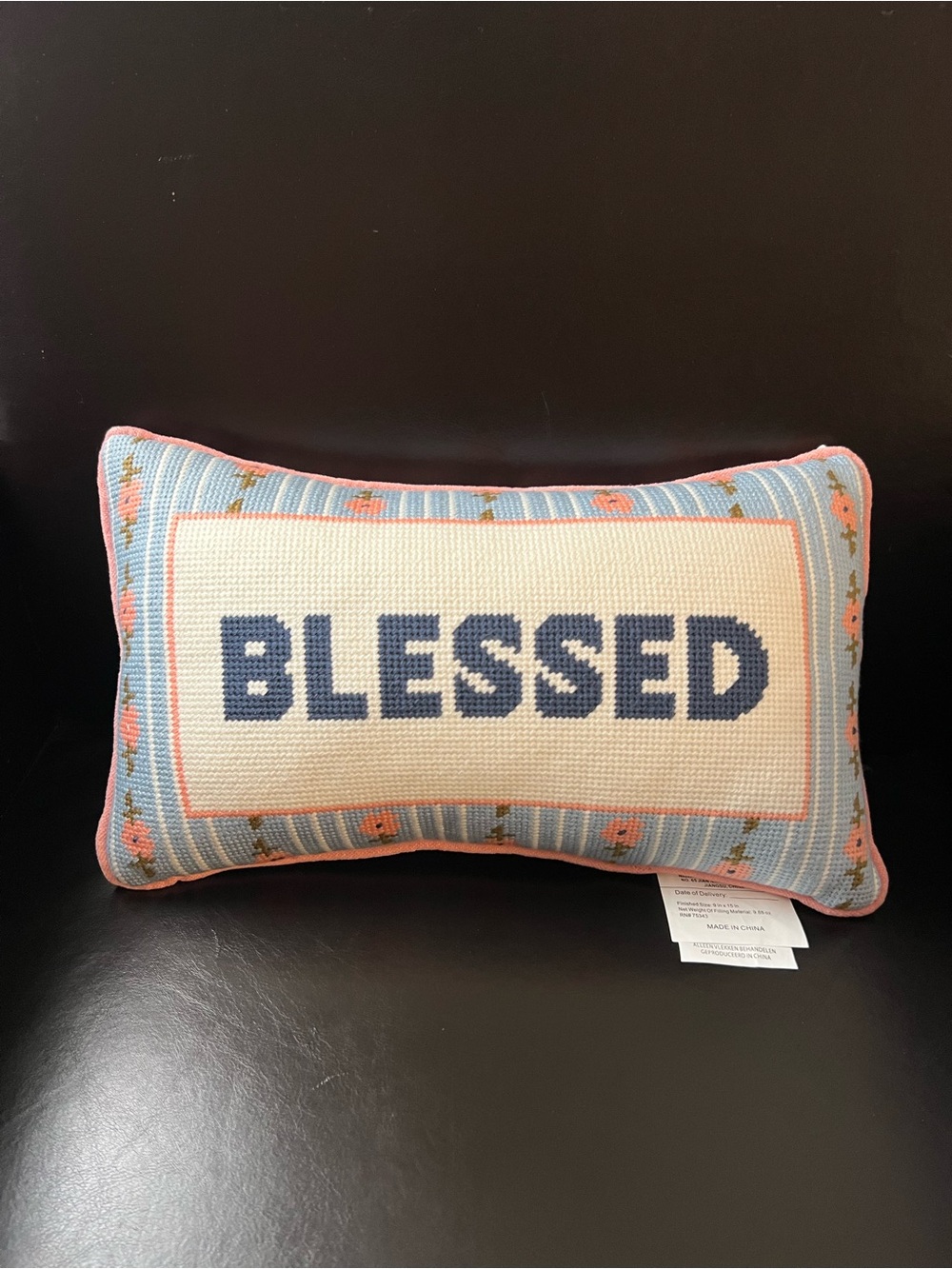 BRAND NEW BLESSED Embroidered Needlepoint Pillow, NWT